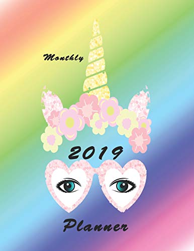 2019 monthly planner: Organizer To do List Top goal and Focus Schedule Beautiful Cute unicorn photo booth party props vector background heart Monthl