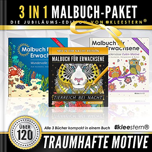 3 IN 1: Malbuch f&uuml;r Erwachsene (120 Motive - Meereswelt. Eulen. Tierwelt bei Nacht) (Volume 4) (German Edition)
